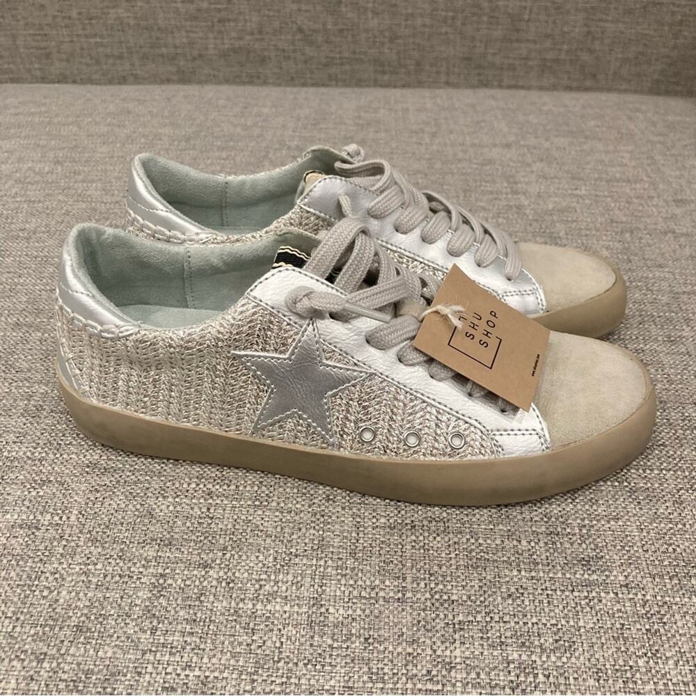NEW Shu Shop Paula Women’s Sneakers in Silver Woven New in Box Size 6.5